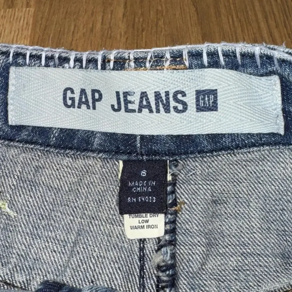 Y2k Gap Jean Skirt 6 Midi Embroidered Butterflies Patches Boho Festival Whimsy - Picture 13 of 16